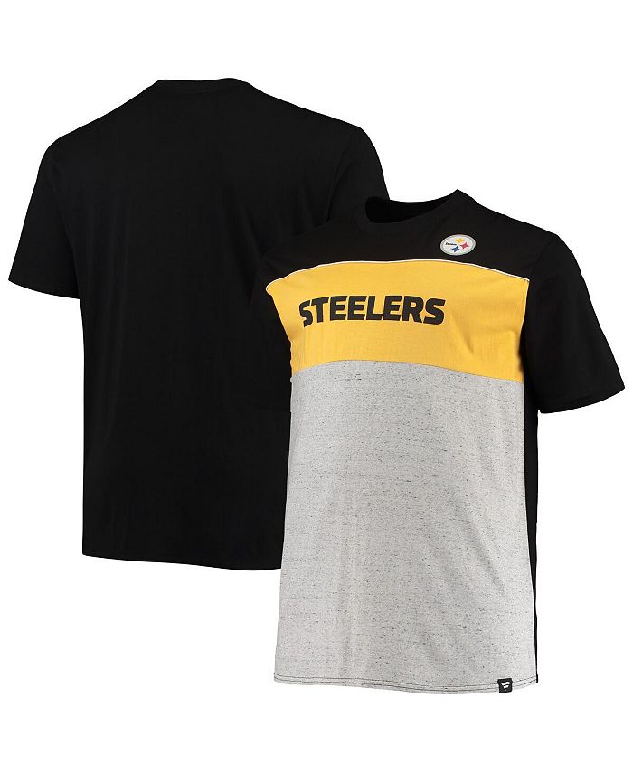 Fanatics Men's Black, Heathered Gray Pittsburgh Steelers Big & Tall Color Block T-shirt