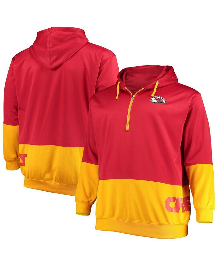 Profile Men's Red, Gold-Tone Kansas City Chiefs Big and Tall Quarter-Zip Hoodie