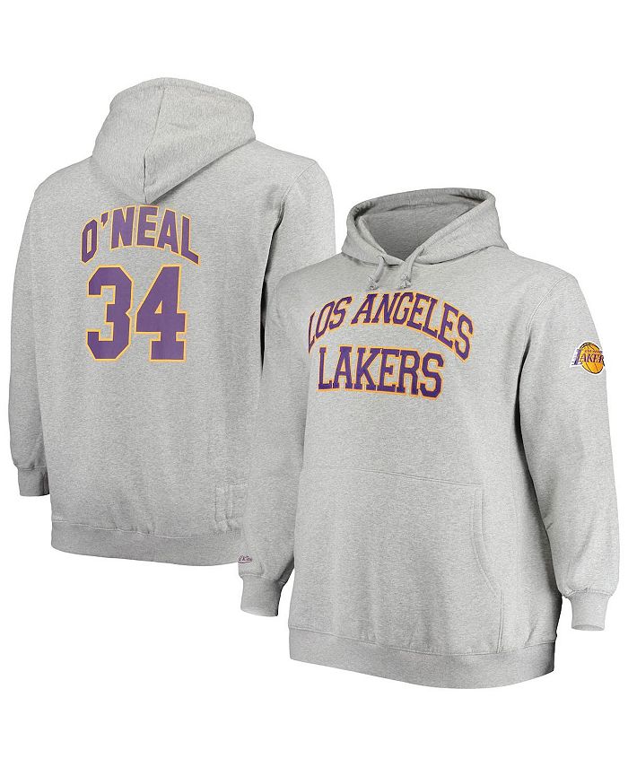 Mitchell & Ness Men's Shaquille O'Neal Heather Gray Los Angeles Lakers Big and Tall Name & Number Pullover Hoodie