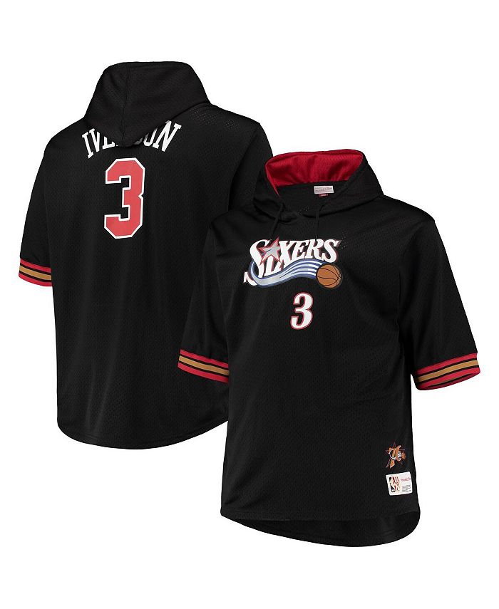 Mitchell & Ness Men's Allen Iverson Black and Red Philadelphia 76ers Big and Tall Name & Number Short Sleeve Hoodie