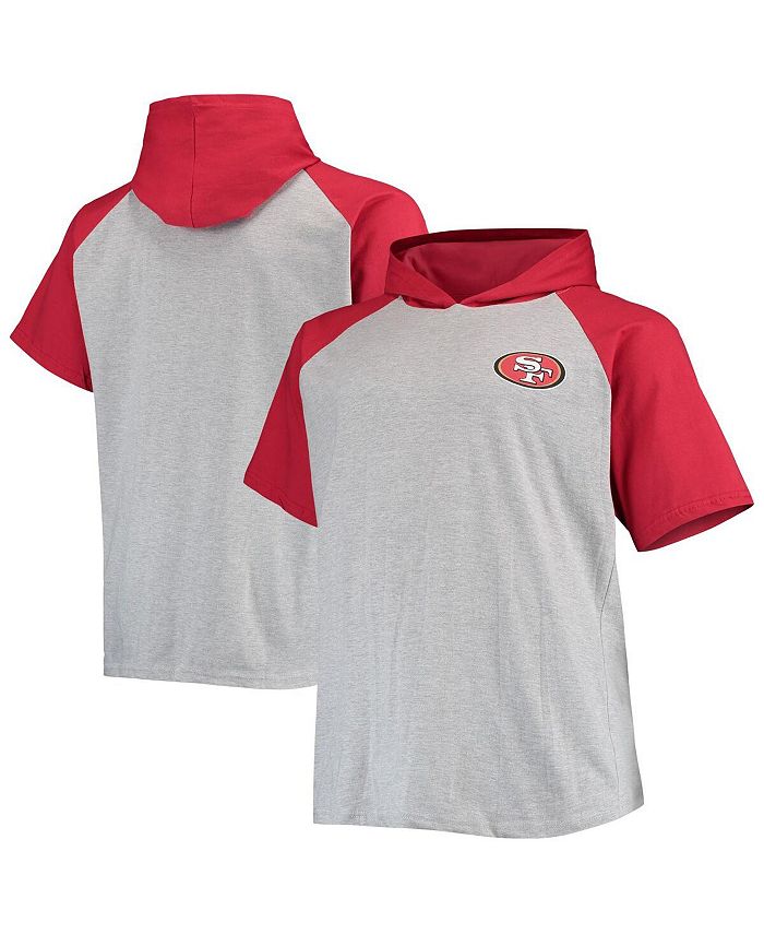 Profile Men's Heathered Gray, Scarlet San Francisco 49ers Big and Tall Raglan Short Sleeve Pullover Hoodie