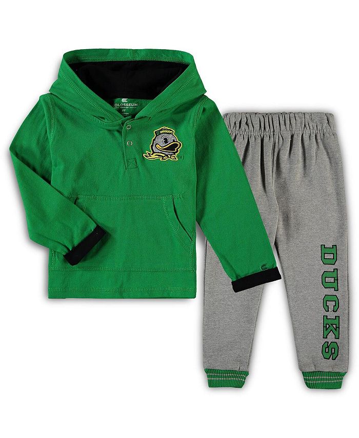 Colosseum Toddler Boys Green, Heathered Gray Oregon Ducks Poppies Hoodie and Sweatpants Set