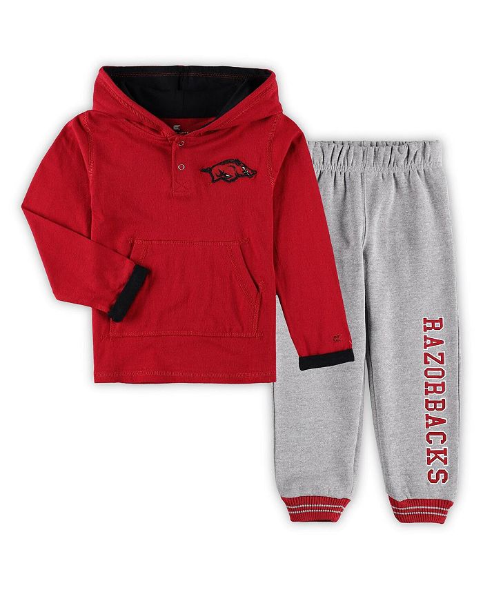 Colosseum Toddler Boys Cardinal, Heathered Gray Arkansas Razorbacks Poppies Pullover Hoodie and Sweatpants Set