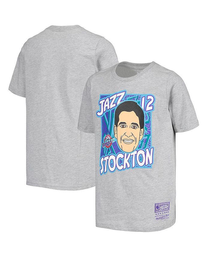 Mitchell & Ness Big Boys John Stockton Gray Utah Jazz Hardwood Classics King of the Court Player T-shirt