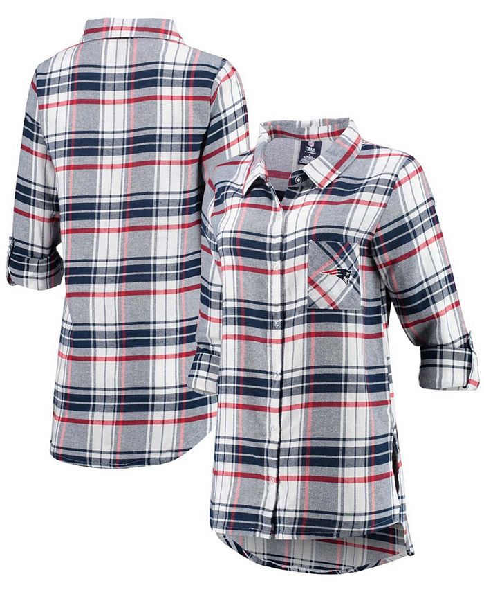 Concepts Sport Women's Navy, Red New England Patriots Accolade Flannel Long Sleeve Button-Up Nightshirt