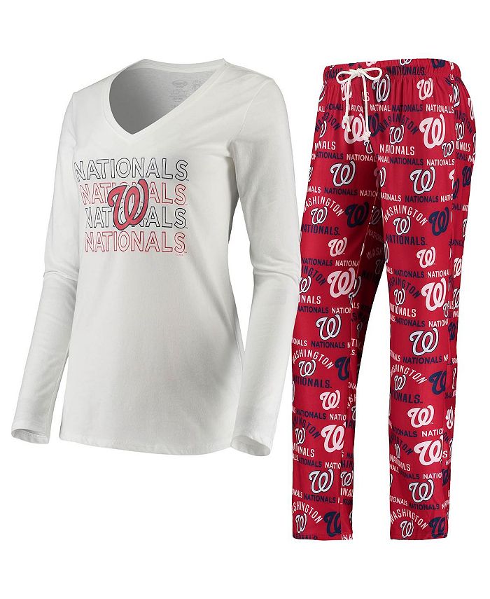 Concepts Sport Women's White, Red Washington Nationals Flagship Long Sleeve V-Neck T-shirt and Pants Sleep Set