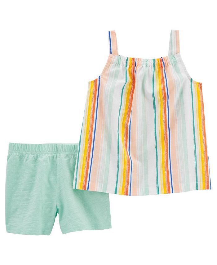 Carter's Baby Girls Striped Linen Tank and Shorts, 2 Piece Set