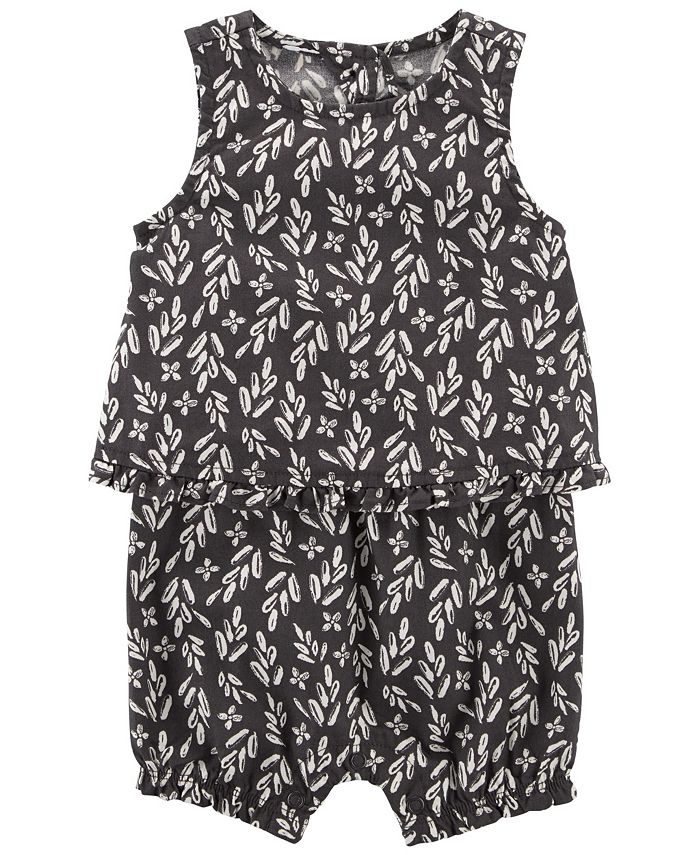 Carter's Baby Girls Leaf Print Sleeveless Romper With Ruffle Trim