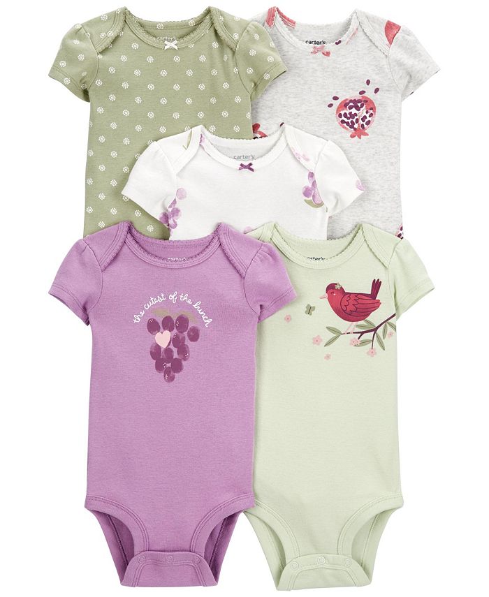 Carter's Baby Girls Short Sleeve Bodysuits, Pack of 5