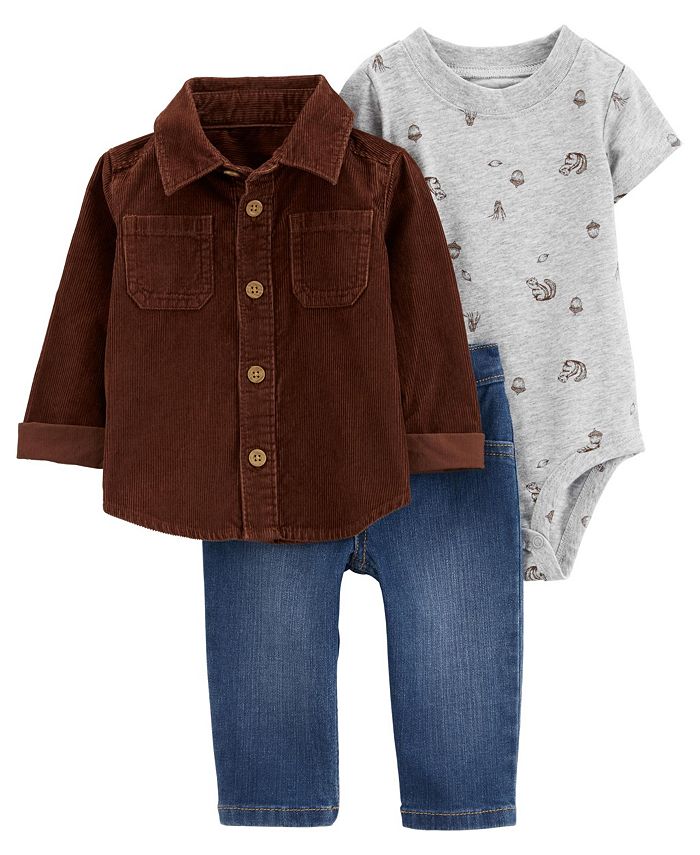 Carter's Baby Boys Corduroy Shacket, Bodysuit and Pants, 3 Piece Set