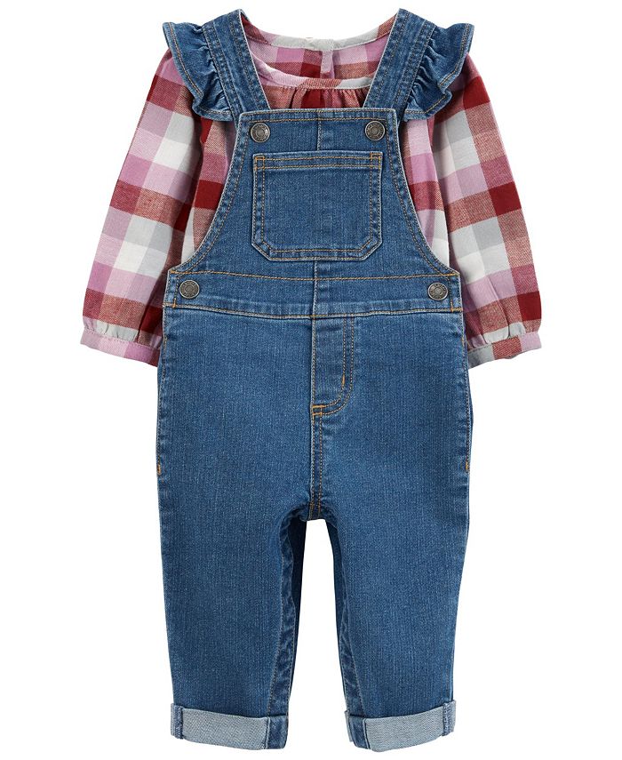 Carter's Baby Girls Plaid Shirt and Denim Overall, 2 Piece Set