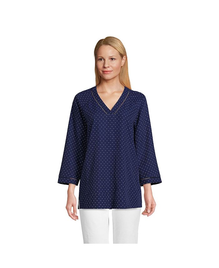 Lands' End Women's Tall Rayon 3/4 Sleeve V Neck Tunic Top