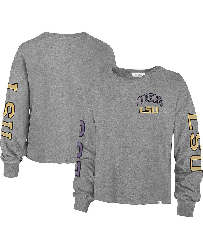 47 Brand Women's '47 Heathered Gray LSU Tigers Ultra Max Parkway Long Sleeve Cropped T-shirt