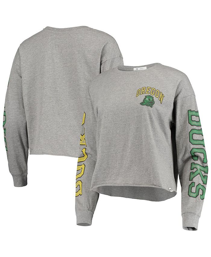 47 Brand Women's Heathered Gray Oregon Ducks Ultra Max Parkway Long Sleeve Cropped T-shirt