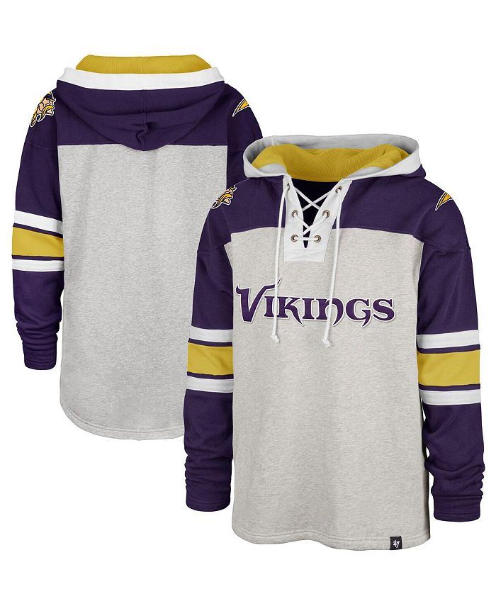 47 Brand Men's '47 Gray Minnesota Vikings Gridiron Lace-Up Pullover Hoodie