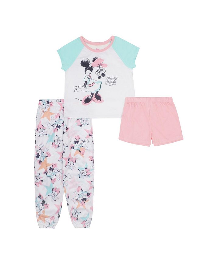 Minnie Mouse Big Girls Short Sleeves Pajamas, 3 Piece Set