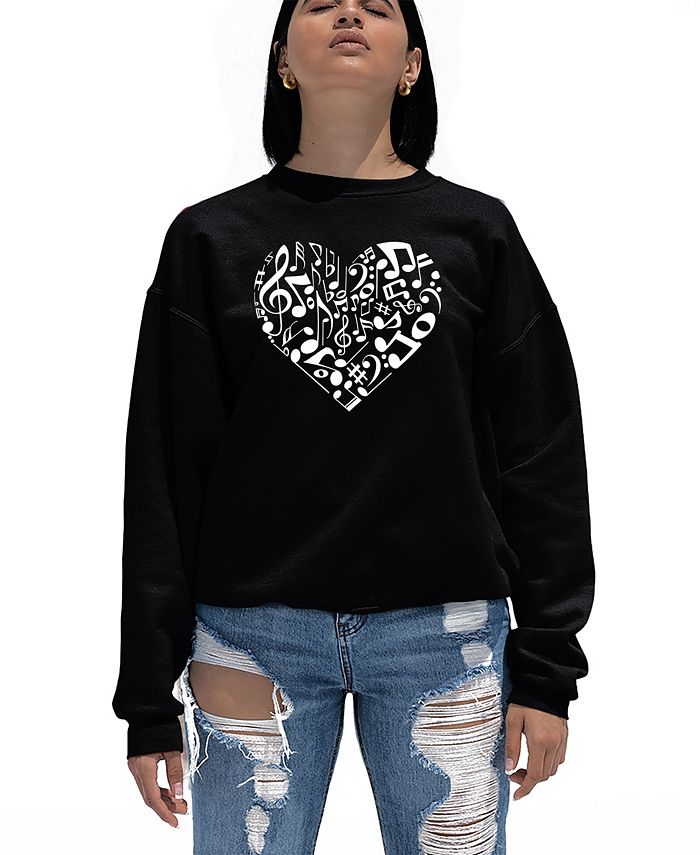 LA Pop Art Women's Crewneck Word Art Heart Notes Sweatshirt Top