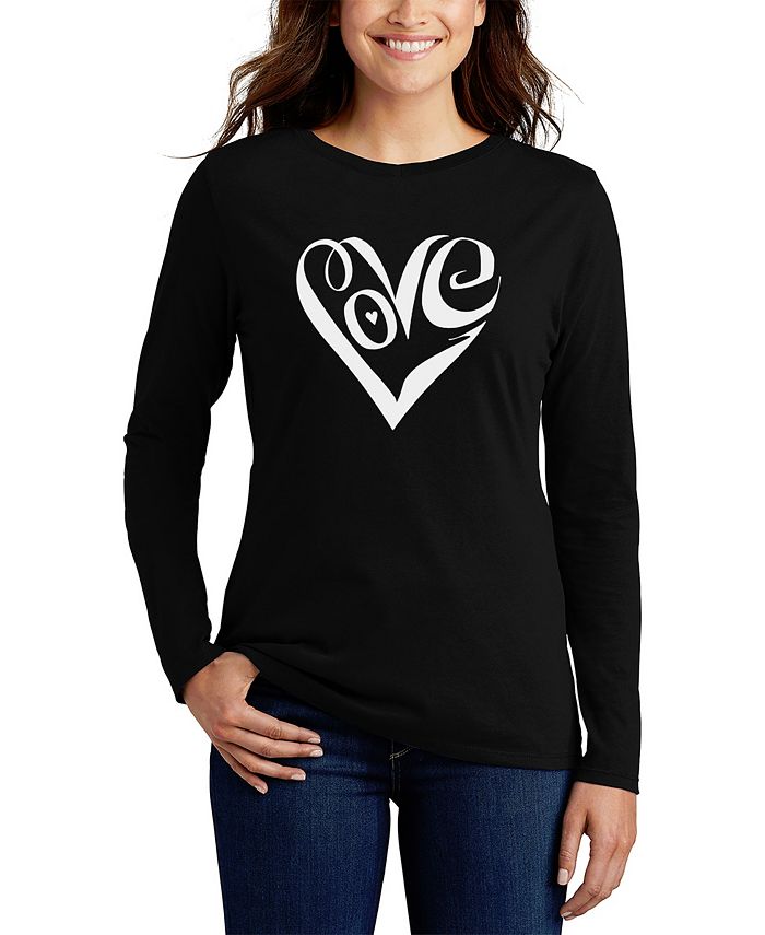 LA Pop Art Women's Long Sleeve Word Art Script Love Heart T-shirt