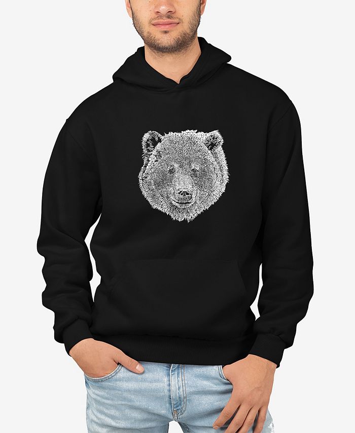 LA Pop Art Men's Word Art Bear Face Hooded Sweatshirt