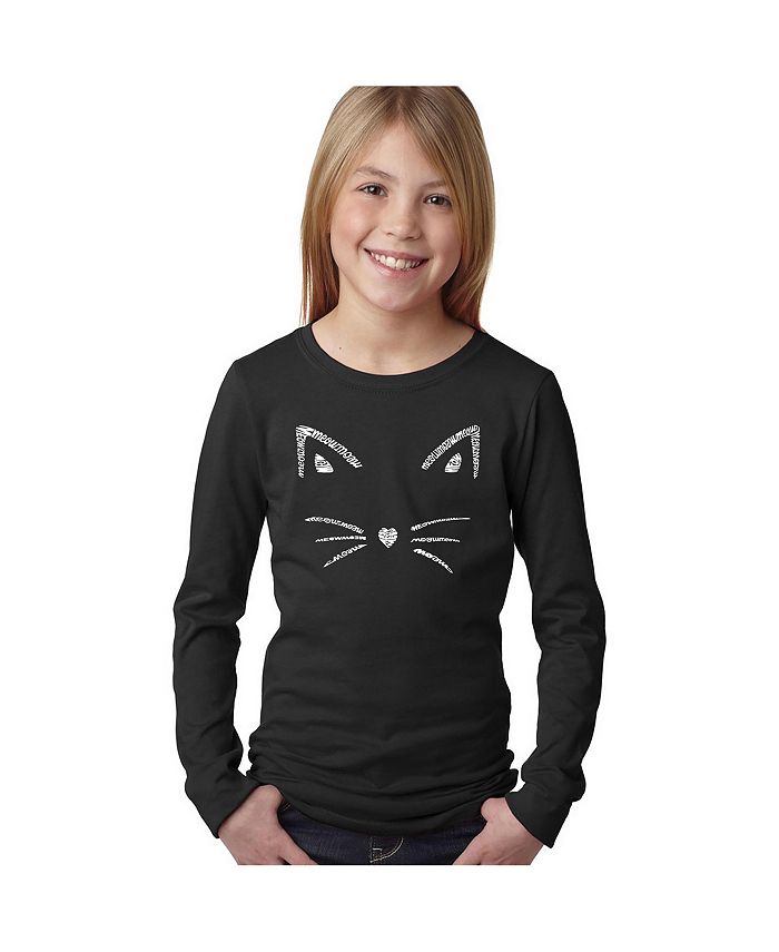 LA Pop Art Big Girl's Word Art Long Sleeve T-Shirt - Whiskers