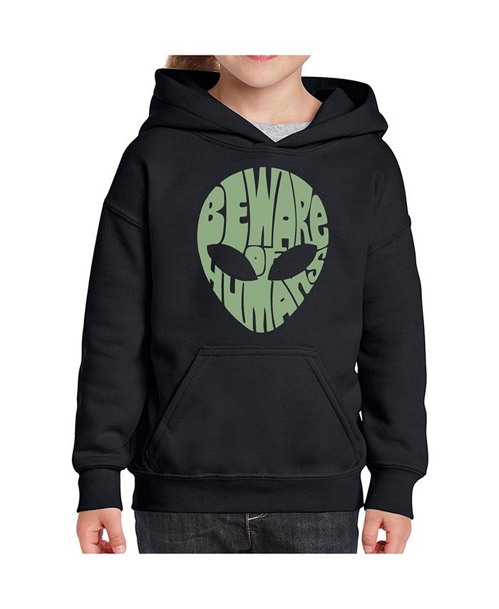 LA Pop Art Big Girl's Word Art Hooded Sweatshirt - Beware of Humans