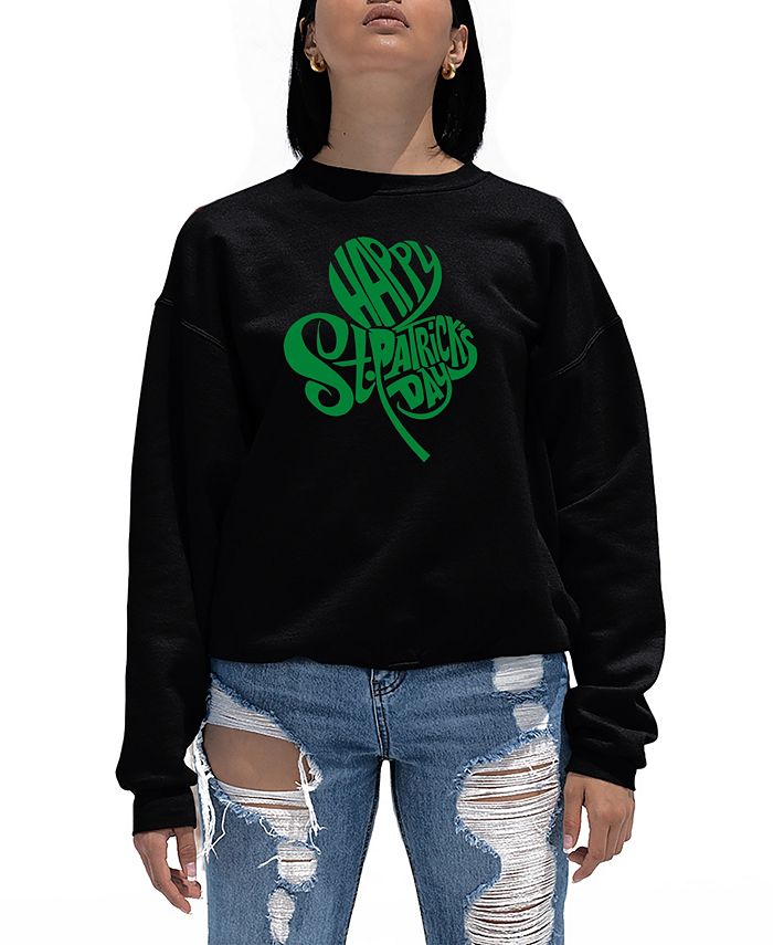 LA Pop Art Women's St. Patrick's Day Shamrock Word Art Crewneck Sweatshirt