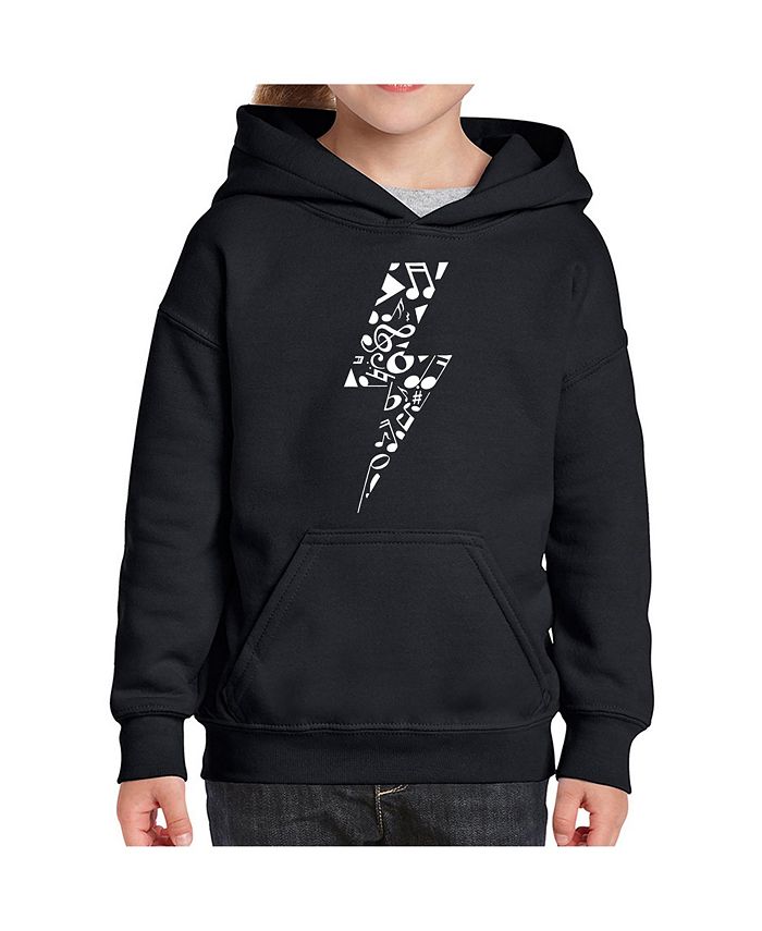 LA Pop Art Big Girl's Word Art Hooded Sweatshirt - Lightning Bolt