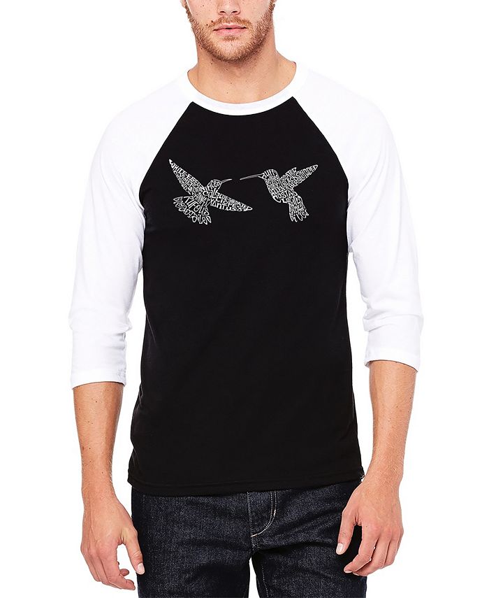 LA Pop Art Men's Hummingbirds Raglan Baseball Word Art T-shirt