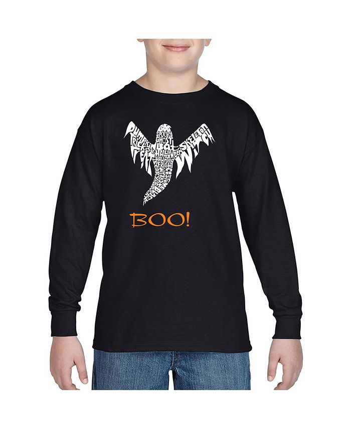 LA Pop Art Child Halloween Ghost - Boy's Word Art Long Sleeve T-Shirt