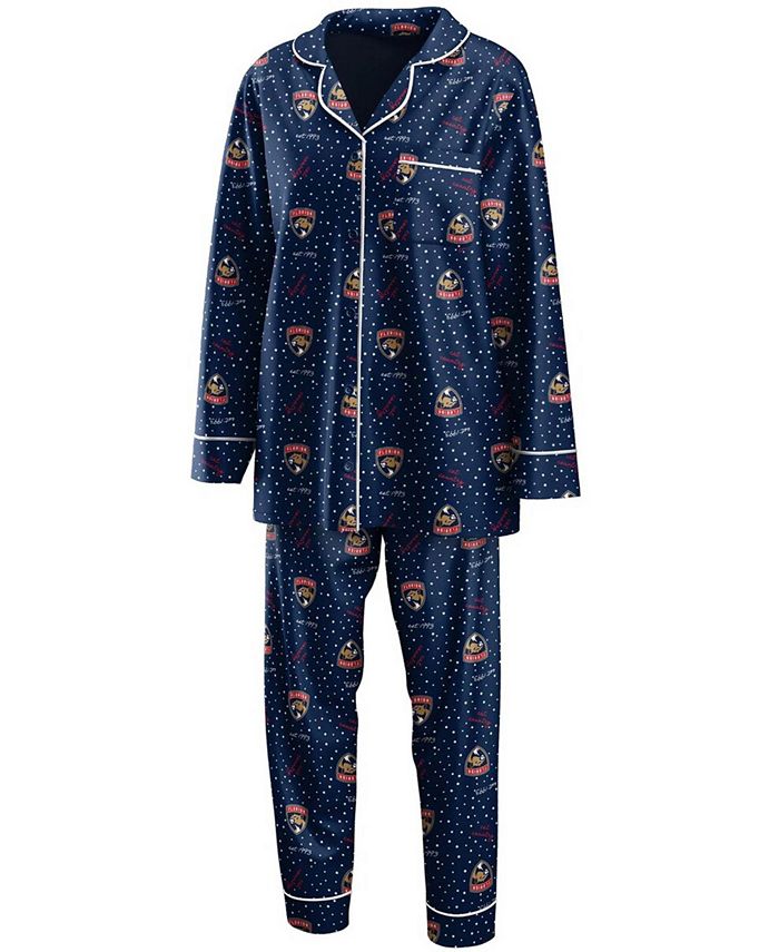 WEAR by Erin Andrews Women's Navy Florida Panthers Long Sleeve Button-Up Shirt and Pants Sleep Set