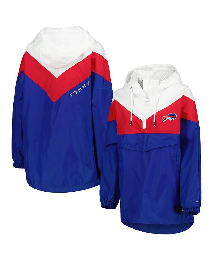 Tommy Hilfiger Women's White, Red Buffalo Bills Staci Half-Zip Hoodie Windbreaker Jacket