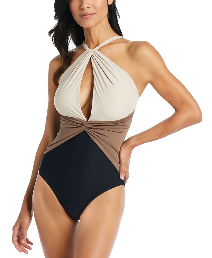 Beyond Control Women's Colorblocked High-Neck Keyhole Twist-Detail One-Piece Swimsuit