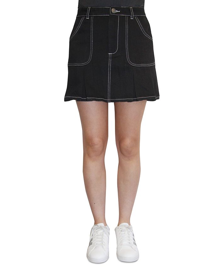 Almost Famous Juniors' Pleated Utility Denim Skirt
