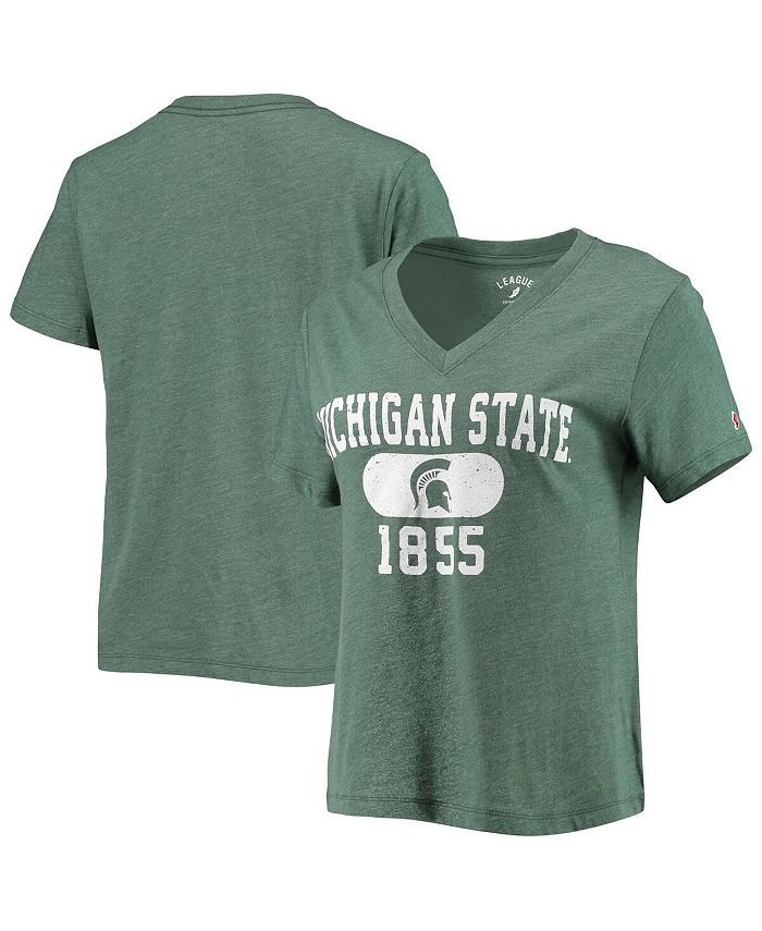 League Collegiate Wear Women's Heathered Green Michigan State Spartans Intramural Boyfriend Tri-Blend V-Neck T-shirt