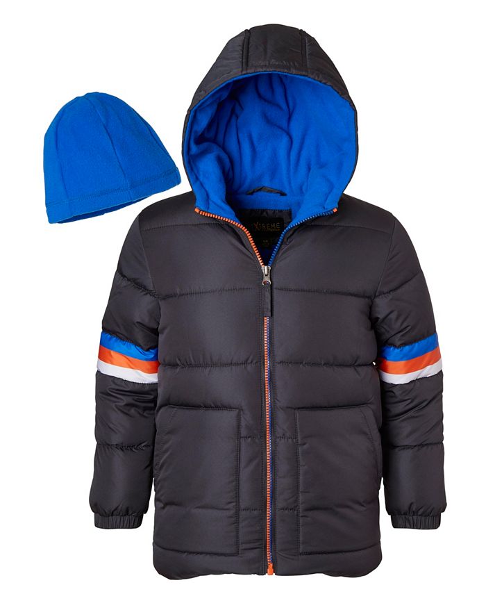 Ixtreme Little Boys Sleeve Stripe Puffer Jacket with Fleece Hat, 2 Piece Set