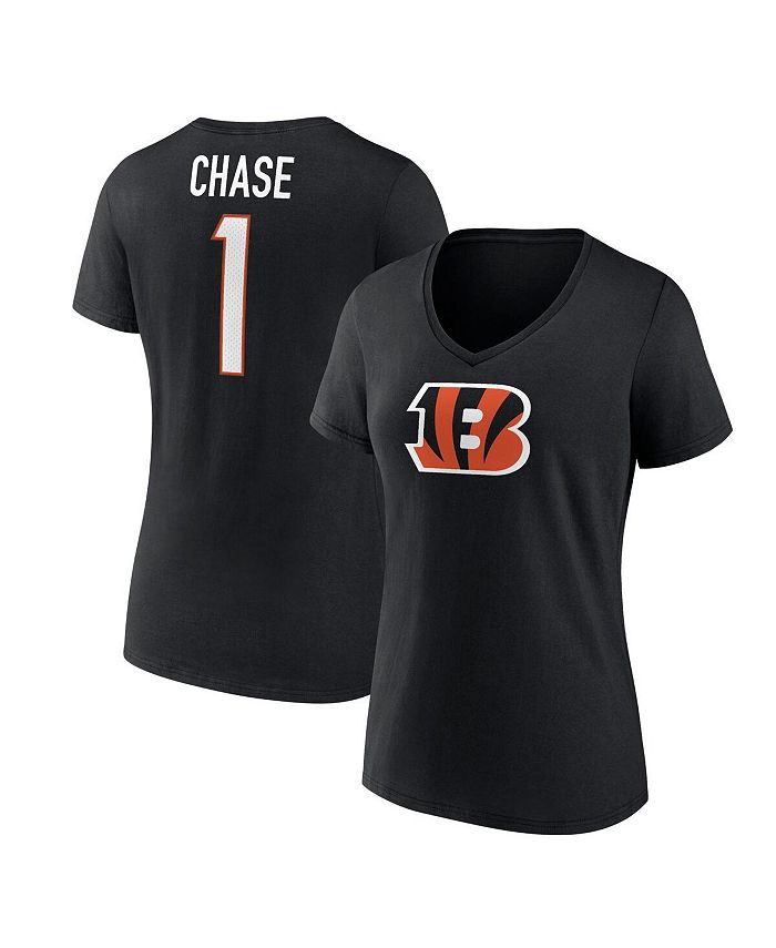 Fanatics Women's Branded Ja'Marr Chase Black Cincinnati Bengals Player Icon Name and Number V-Neck T-shirt