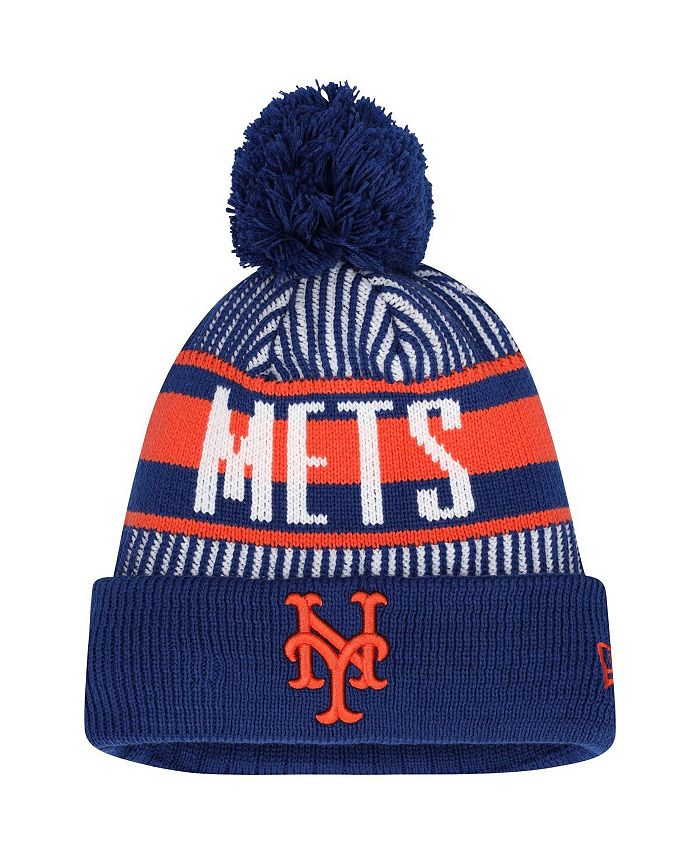 New Era Youth Boys Royal New York Mets Striped Cuffed Knit Hat with Pom