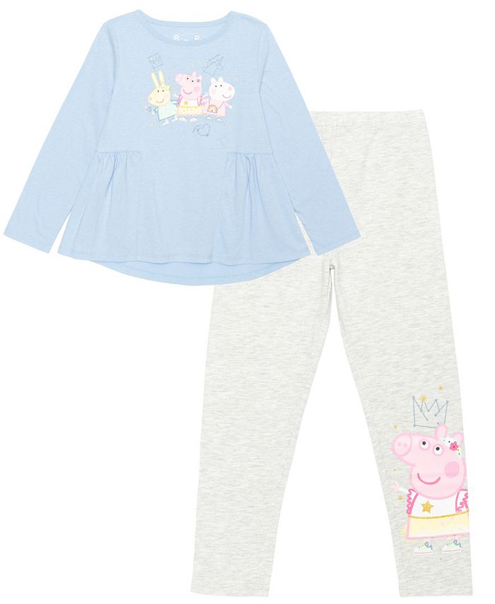 Peppa Pig Little Girls Long Sleeve Top and Leggings, 2 Piece Set