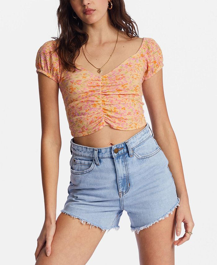 Billabong Juniors' Pretty Sweet Printed Ruched Fitted Top