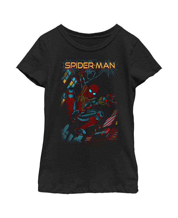 Marvel Girl's Spider-Man: No Way Home Slinging Cover Child T-Shirt