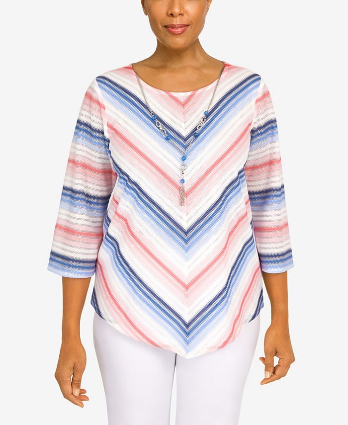 Alfred Dunner Women's Peace of Mind Chevron 3/4 Sleeve Top