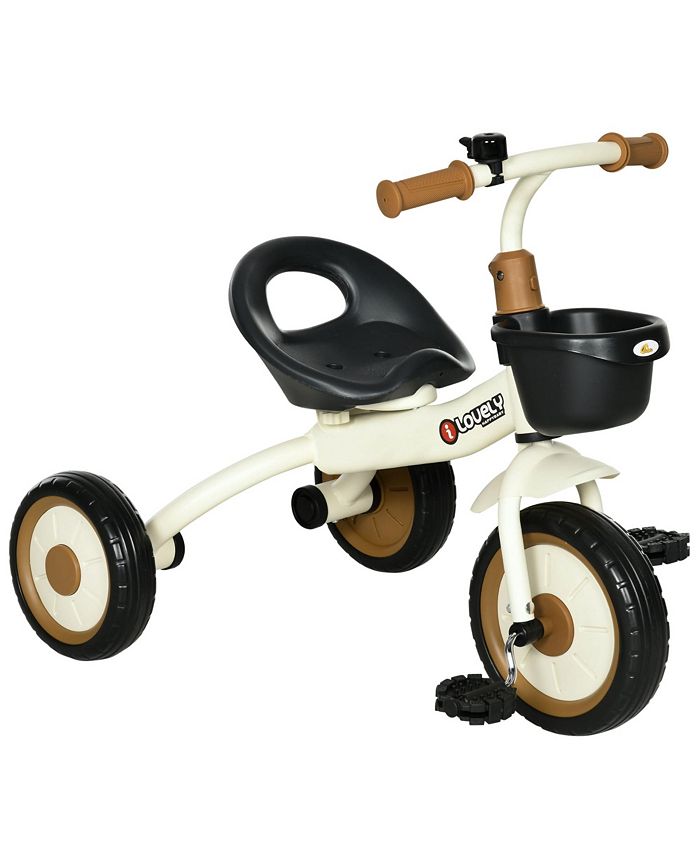 Qaba Kids Tricycle for Toddlers Age 2-5 with Adjustable Seat, Toddler Bike for Children with Basket, Bell, Handlebar Grips, White