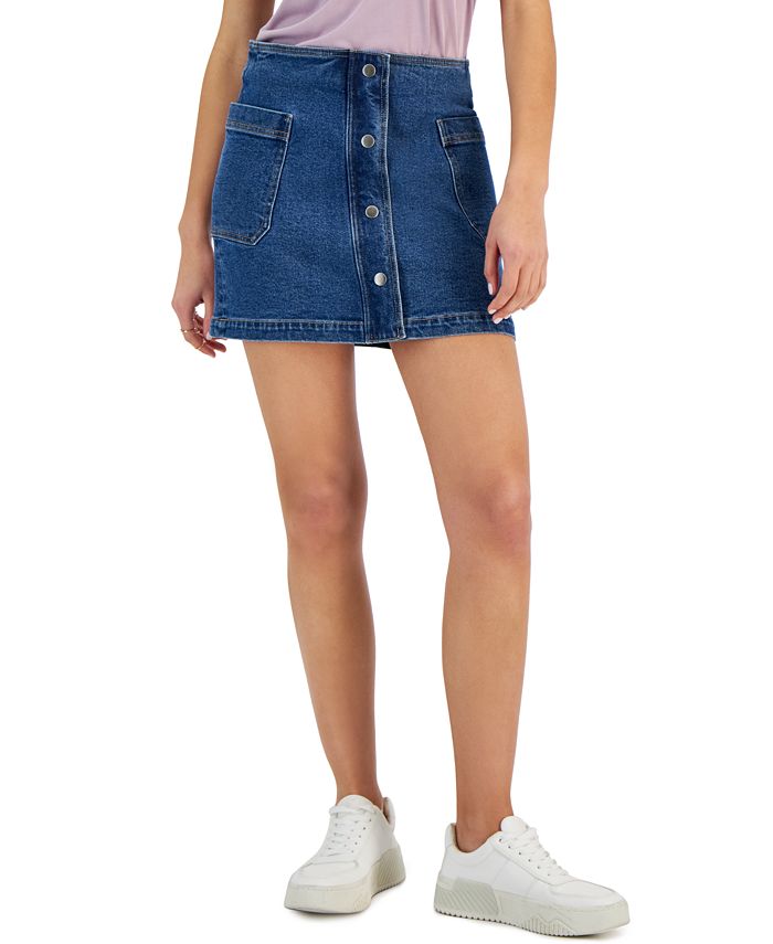 Tinseltown Juniors' Denim Faux-Button-Front Mini Skirt