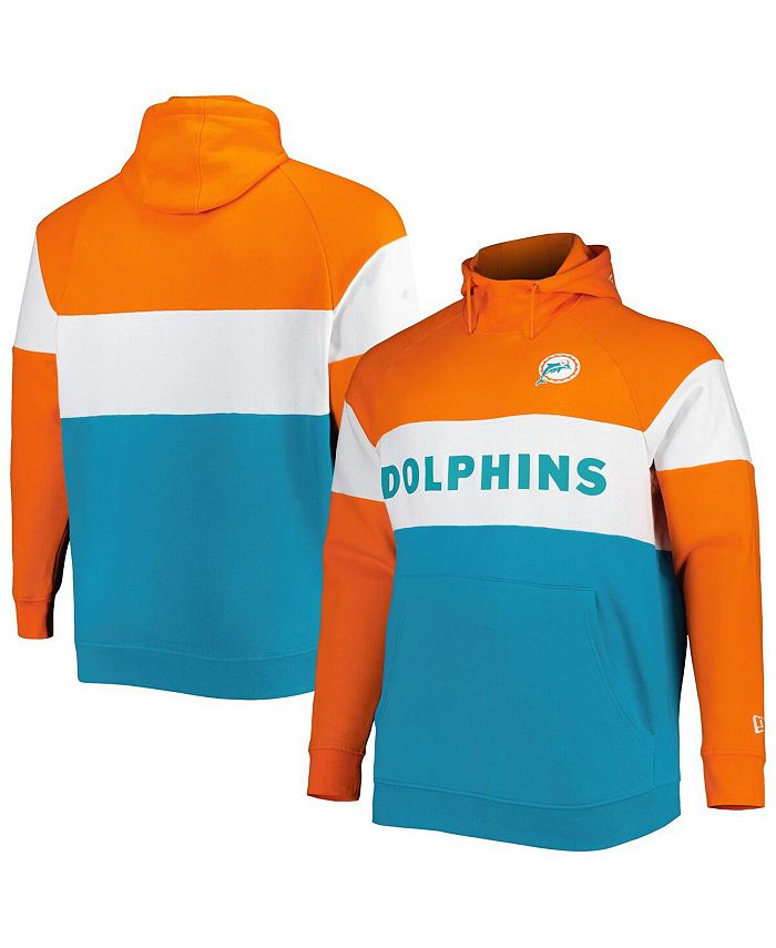 New Era Men's Aqua Miami Dolphins Big and Tall Throwback Colorblock Fleece Raglan Pullover Hoodie