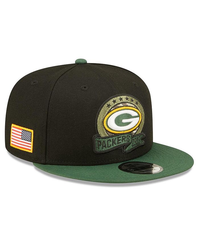 New Era Men's Black, Green Green Bay Packers 2022 Salute To Service 9FIFTY Snapback Hat