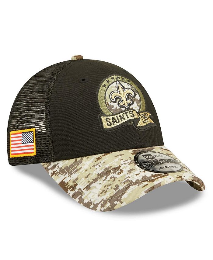New Era Youth Boys Black, Camo New Orleans Saints 2022 Salute To Service 9FORTY Snapback Trucker Hat