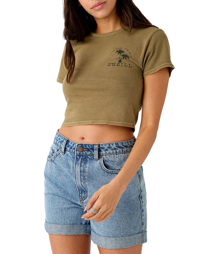 O'Neill Juniors' Palm Lake Graphic Print Cropped Cotton T-Shirt