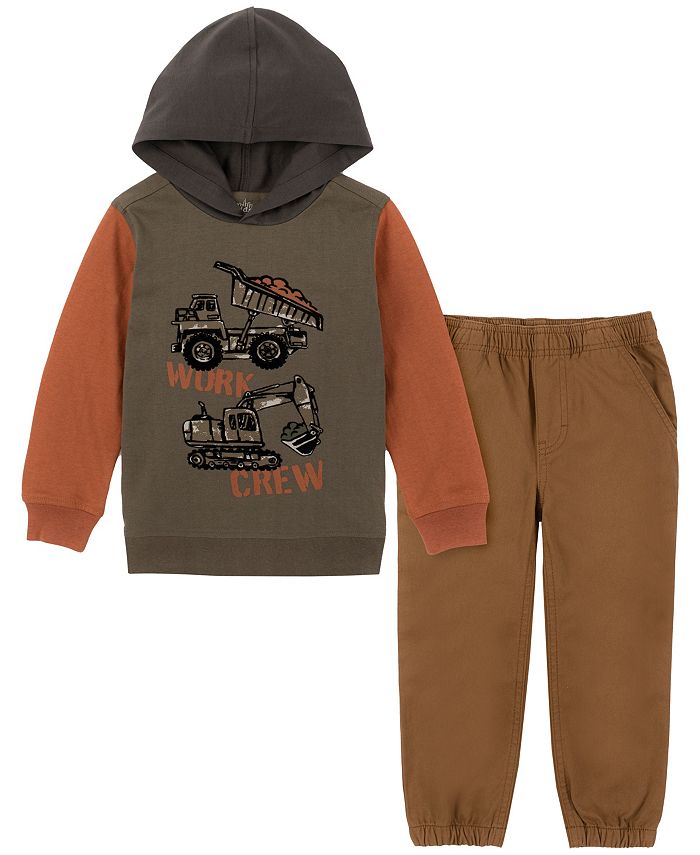 Kids Headquarters Little Boys Long Sleeve Colorblock Slub Hooded T-shirt and Twill Joggers, 2 Piece Set