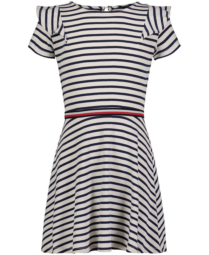 Tommy Hilfiger Big Girls Ruffle Trim Striped Fit and Flare Jersey Dress