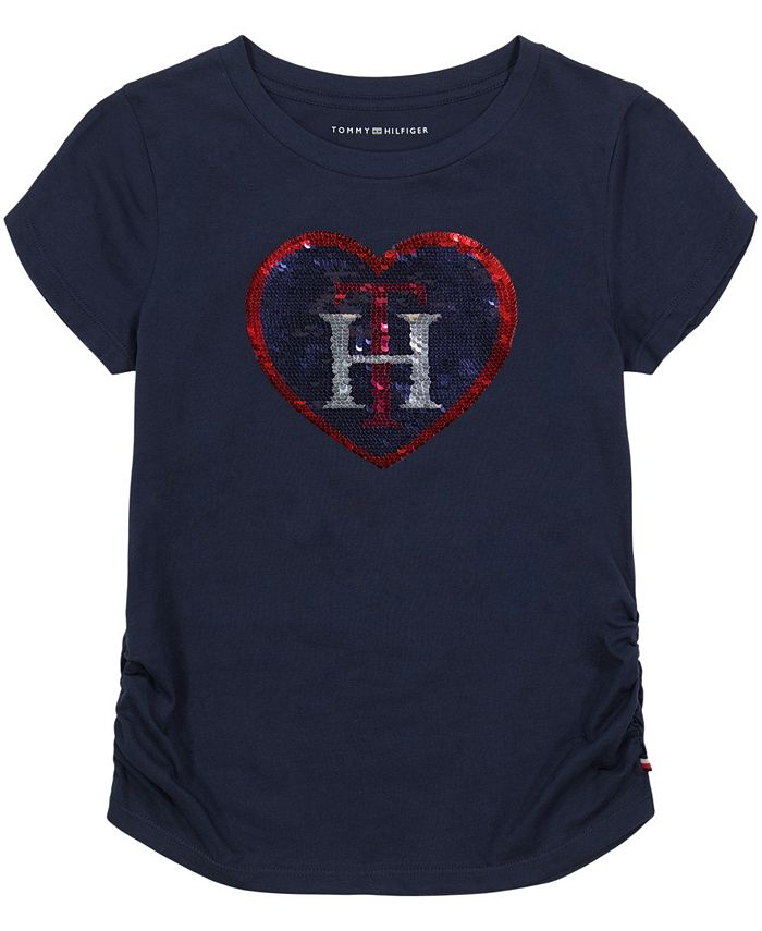 Tommy Hilfiger Big Girls Flip-Sequin Heart Graphic Short Sleeve T-shirt